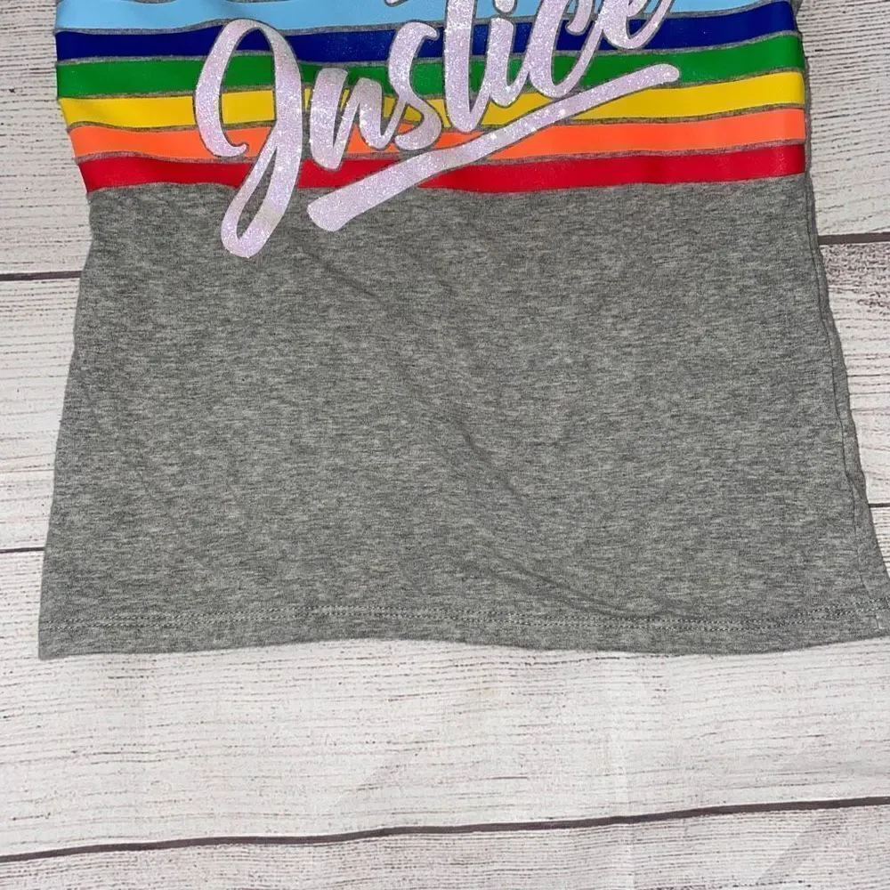 Justice rainbow graphic print fitted tank w/adjustable straps grey sz 8 girls